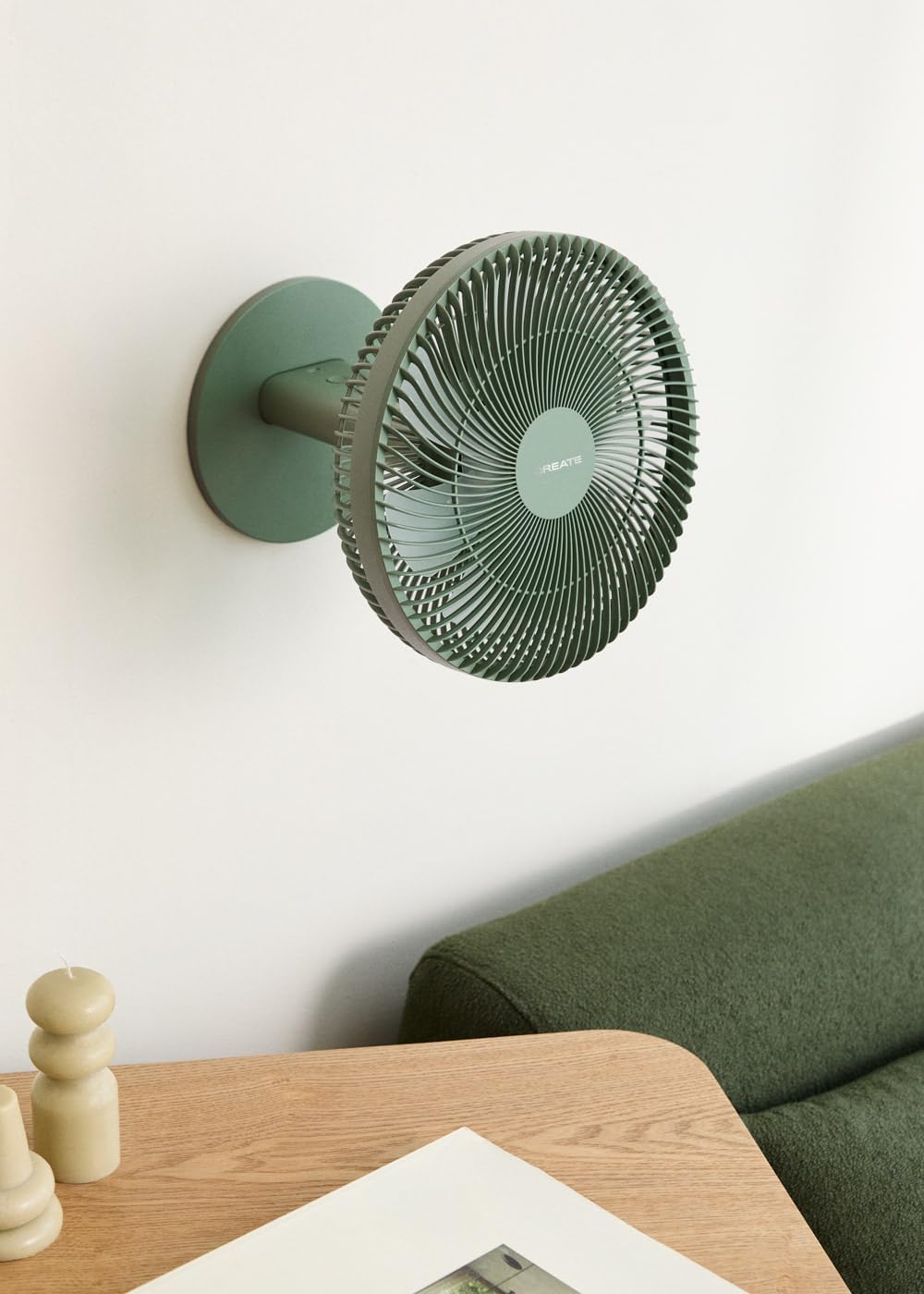 CREATE Air Dual Compact Tisch- und Wandventilator mit wiederaufladbarem Akku, Salbeigrün / leise, 2-