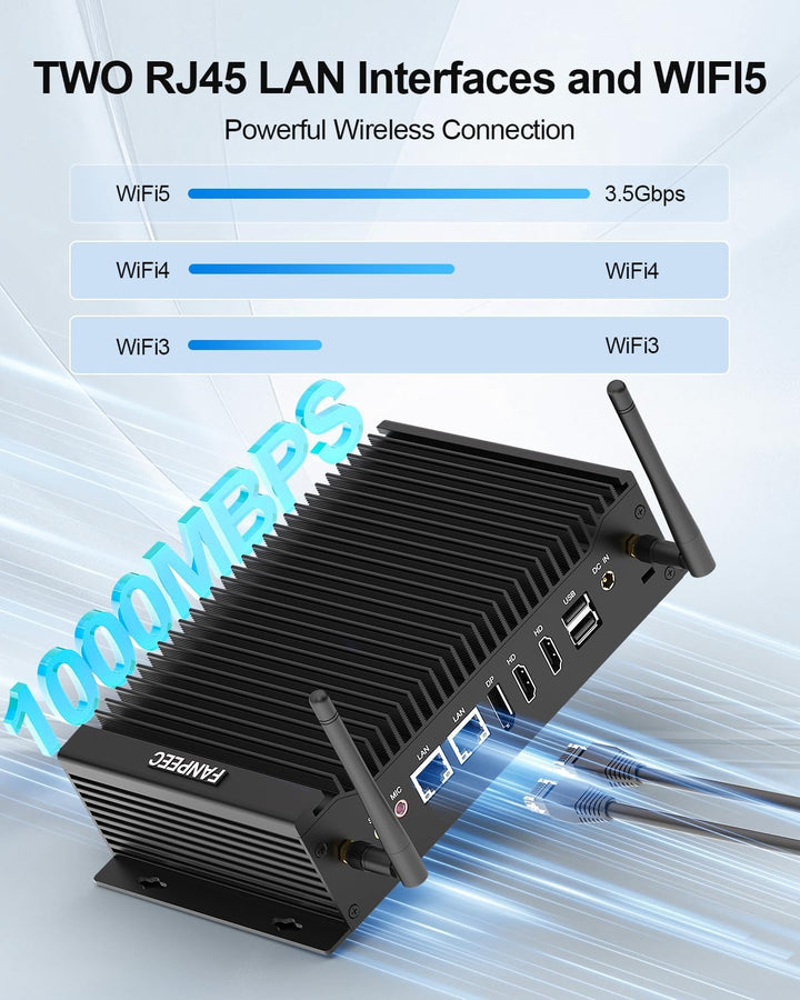 FANPEEC Lüfterloser Mini PC Core i7-10810U (max. 4,90 GHz), Industrie PC Windows 11 Pro 16GB DDR4 RA