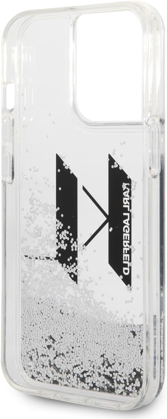 Karl Lagerfeld KLHCP14XLBKLCS Hülle für iPhone 14 Pro Max 6,7" Silber hardcase Liquid Glitter Big KL