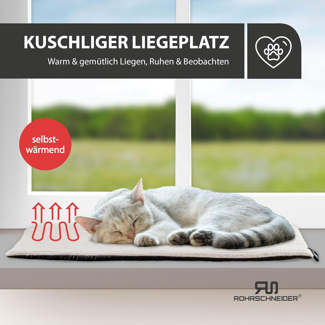 Rohrschneider Katzen Fensterliege | selbstwärmende Katzendecke | Made in EU | Katzenkissen mit Rutsc
