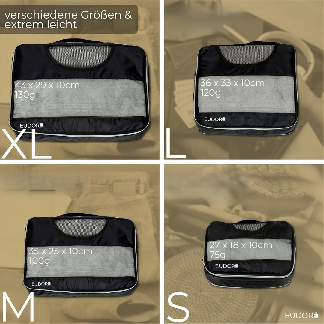 Kompressions Kofferorganizer Set, 8-teilig, platzsparende Packing Cubes mit Sichtfenster, wasserabwe