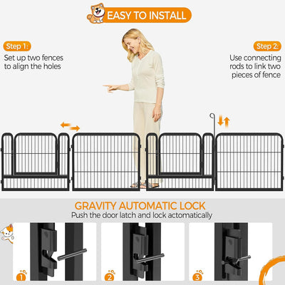 Yaheetech 12-teilig Welpenlaufstall 60cm hoch, Freigehege mit 2 Türen, Welpenzaun für Camping & Gart