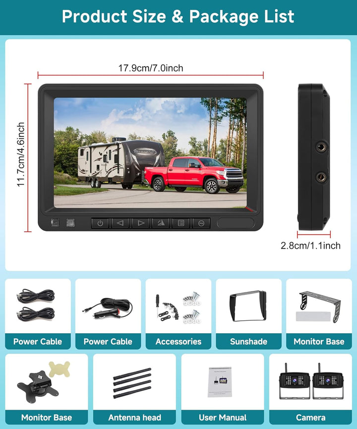 Podofo Digitales RüCkfahrkamera Kabellos FHD 1080p 2X RüCkfahrkameras Mit 7 Inch LCD Monitor IP69 wa