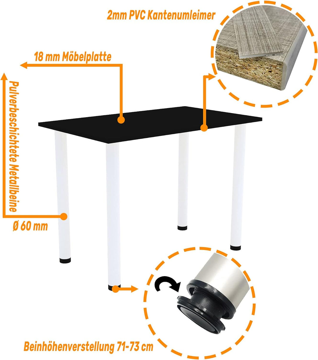 AKKE 60x40 | Esszimmertisch - Esstisch - Tisch mit weissen Beinen - Küchentisch - Bürotisch | SCHWAR