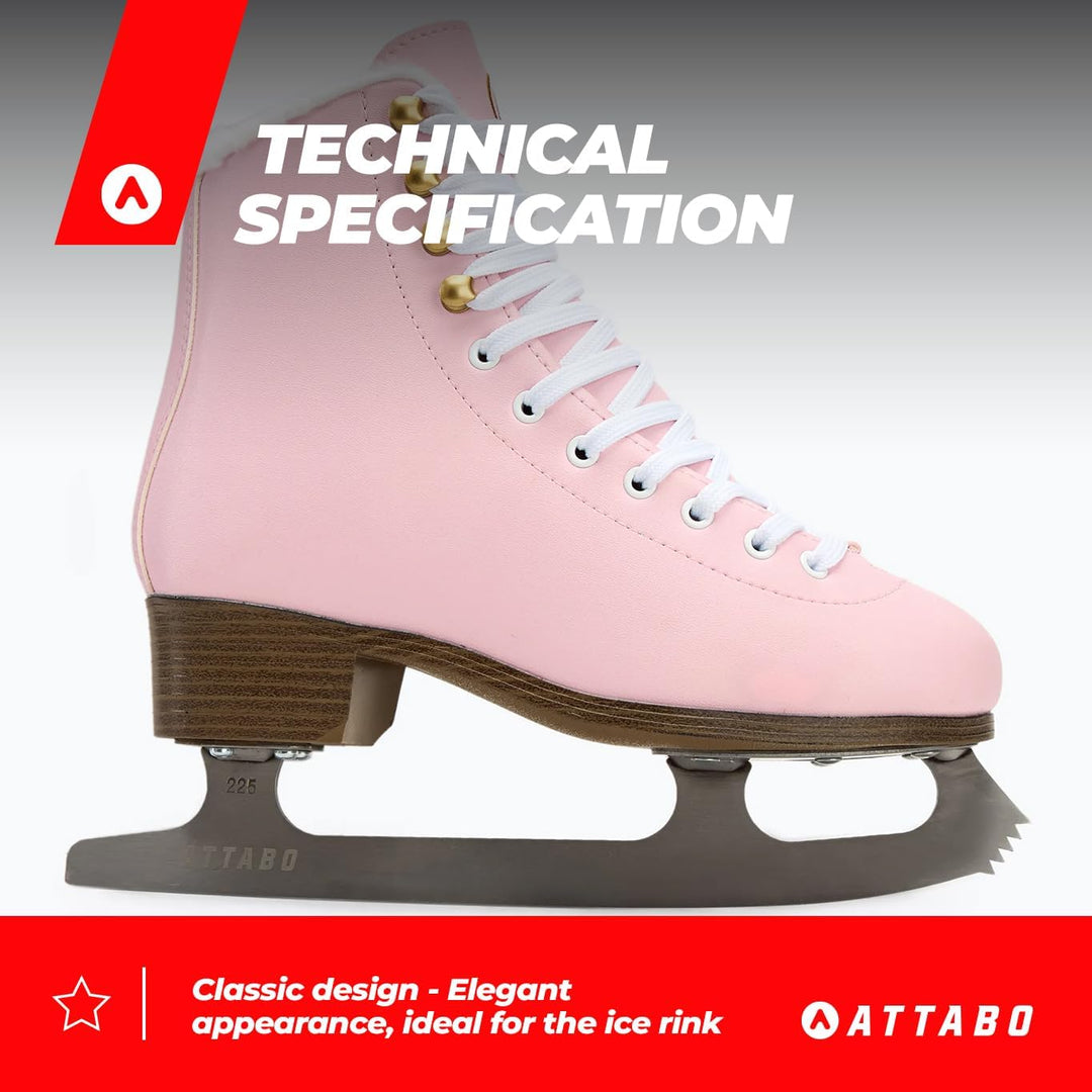 ATTABO Eiskunstlauf Schlittschuhe Damen ISLA Schwarz Grösse 37-41EU Edelstahlkufe Ideal für Anfänger