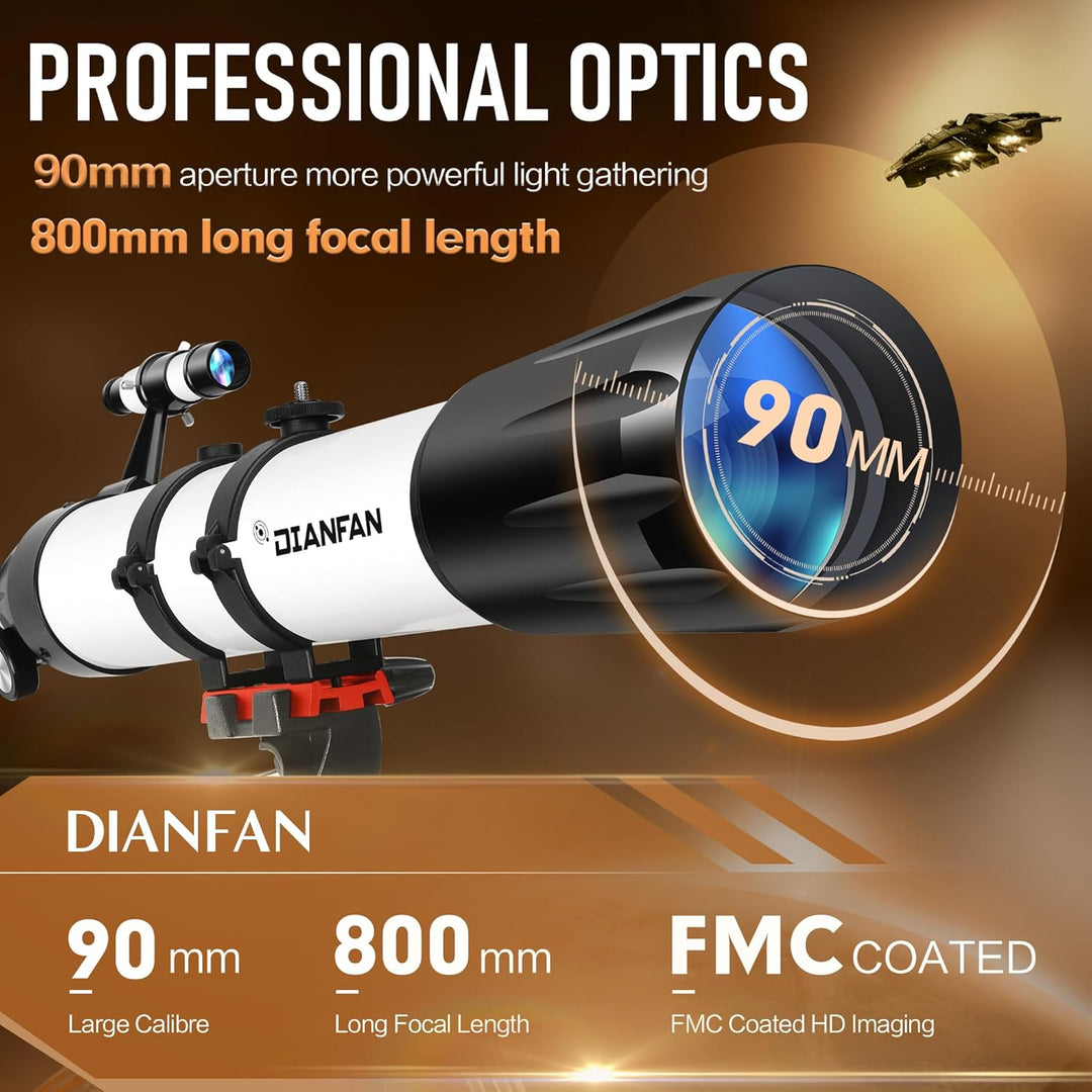 Dianfan Teleskop,90 mm Öffnung 800 Teleskop Astronomie für Erwachsene,32X-240X Refraktor Teleskope f