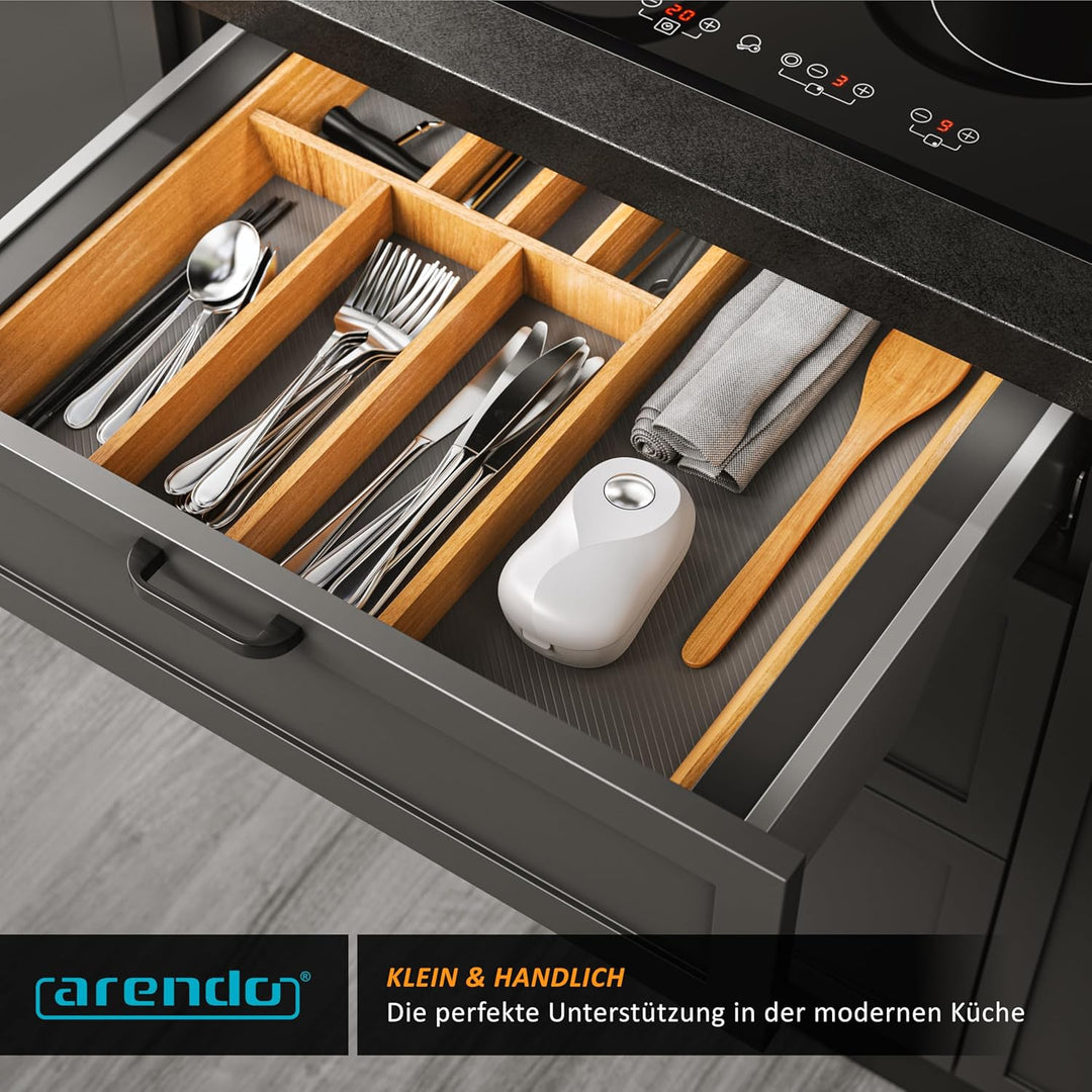 Arendo - Elektrischer Dosenöffner One Touch - mit automatischer 360° Drehung - Öffnung ohne scharfe