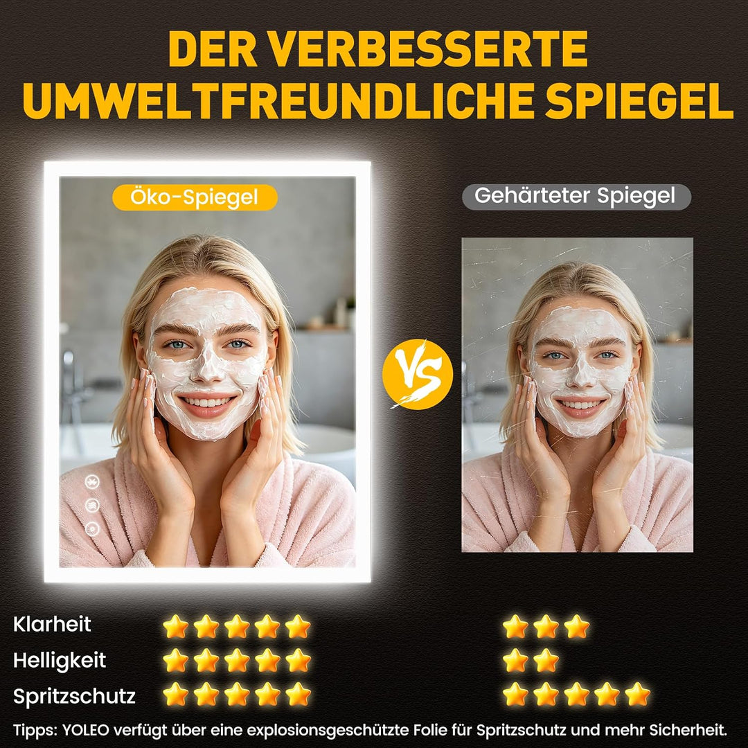 Dripex LED Badspiegel 80x60cm, Badezimmerspiegel mit Bluetooth und Steckdose 60L x 80B cm mit Steckd