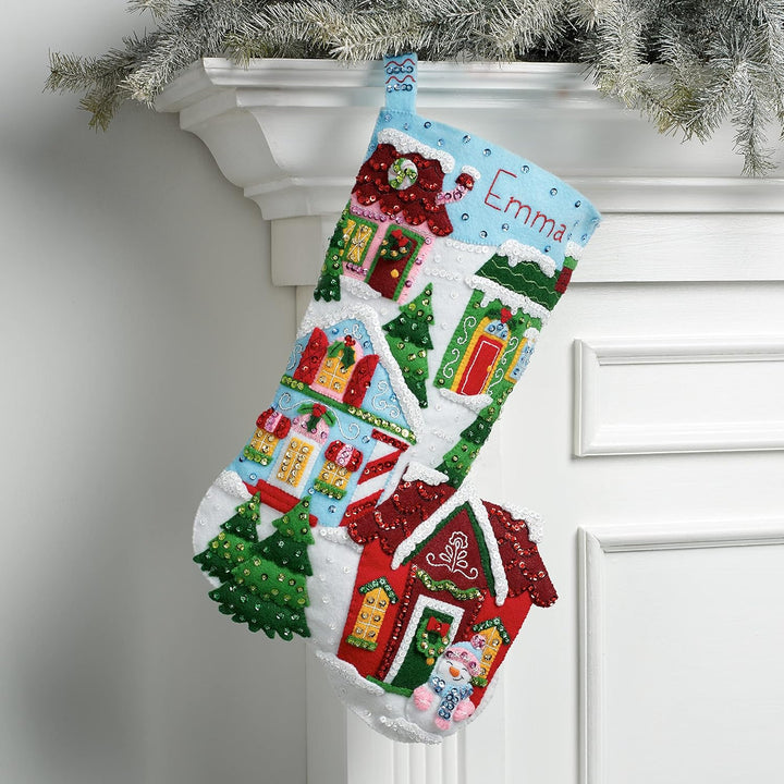 Bucilla Felt Stocking Applique Kit 18" Long-Chistmas Town -89528E
