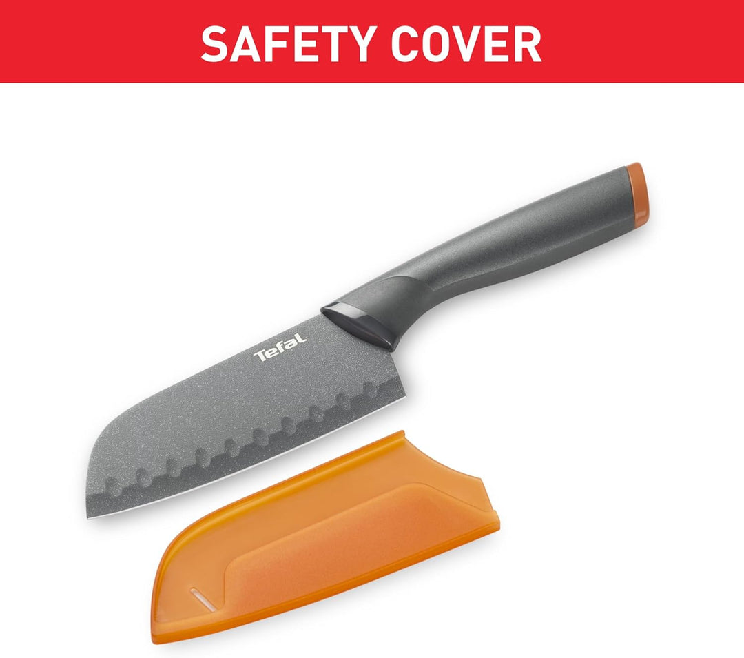 Tefal Fresh Kitchen Santoku-Messer 12 cm, Edelstahl, Anthrazit/Orange, cm, 36 x 10 x 5.1 cm, 1 Einhe