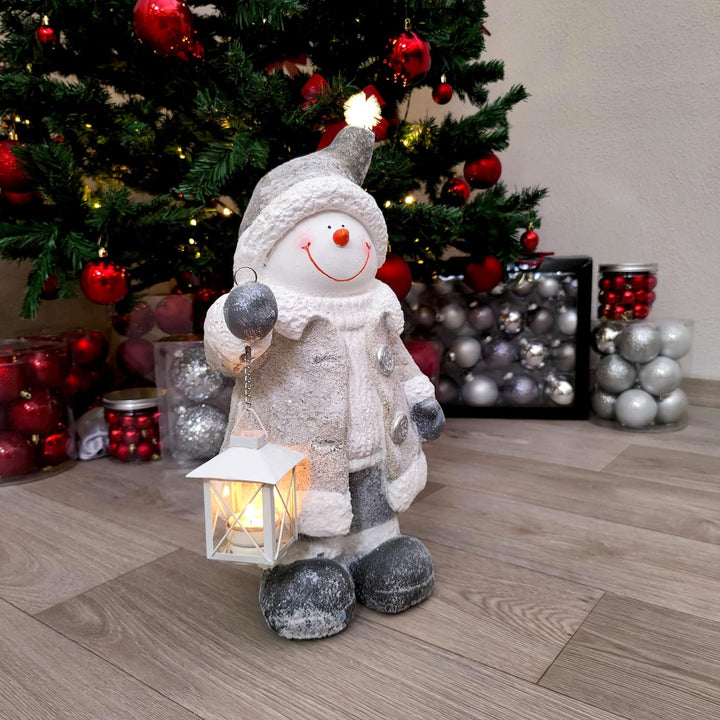 DARO DEKO Winterfigur Schneemann mit LED und Windlicht Laterne 28 x 47cm Dekofigur Weihnachtsdeko Sc