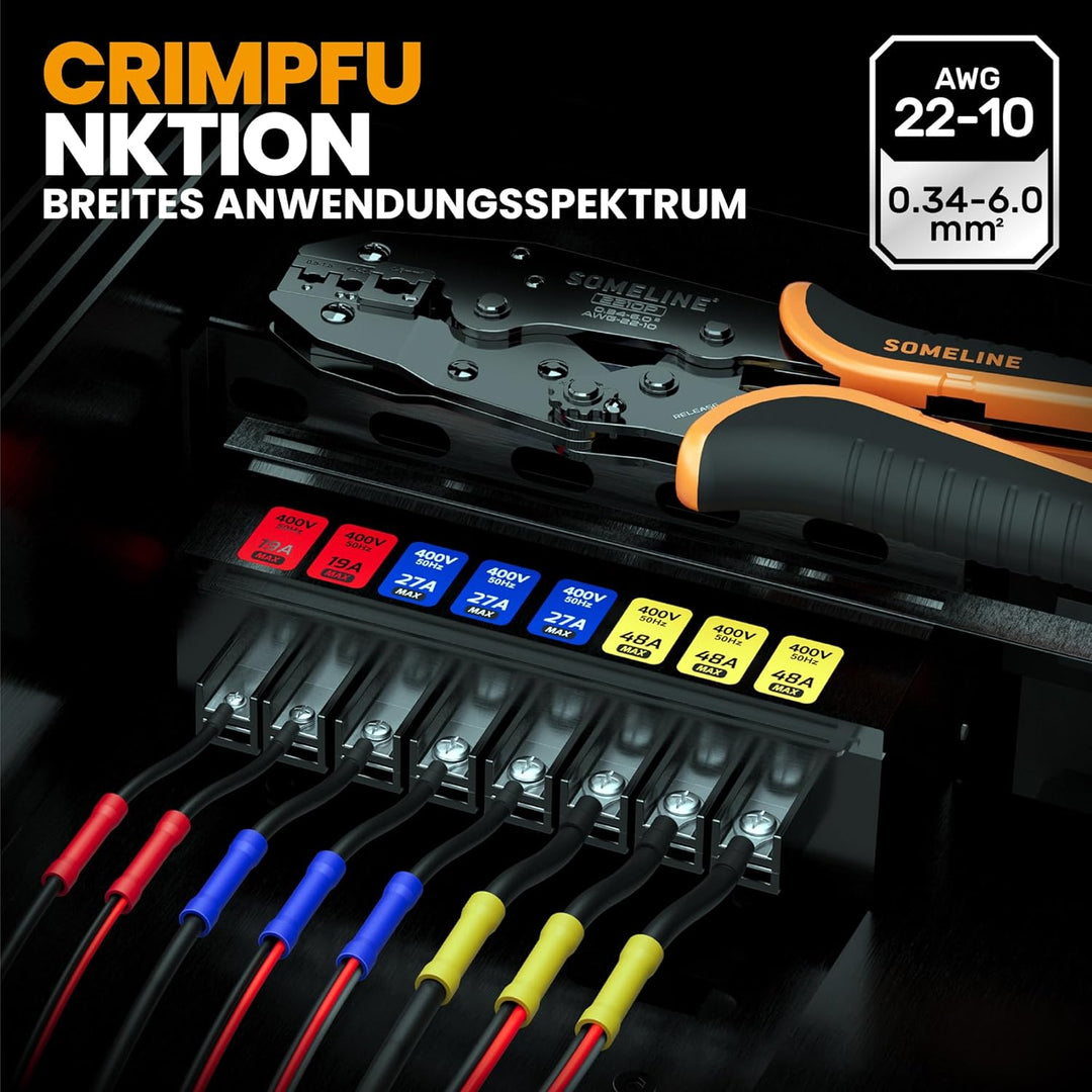 SOMELINE® Crimpzange Stossverbinder Set, 0,34-6mm² Kabelschuhzange, mit 3 Arten Isolierte Stossverbi