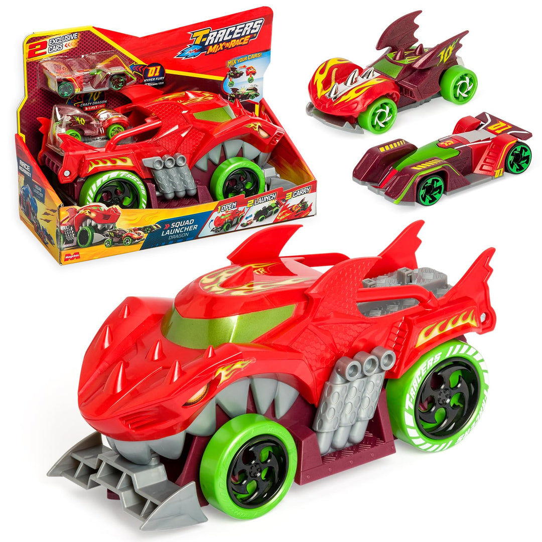 T- Racers Mix 'N Race Squad Launcher Drache, der Sich in einen Launcher verwandelt. Enthält 2 Exklus
