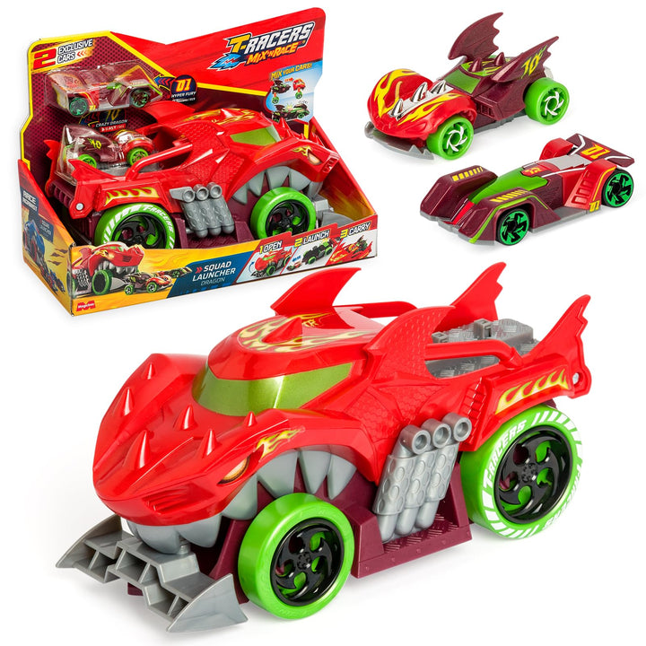 T- Racers Mix 'N Race Squad Launcher Drache, der Sich in einen Launcher verwandelt. Enthält 2 Exklus