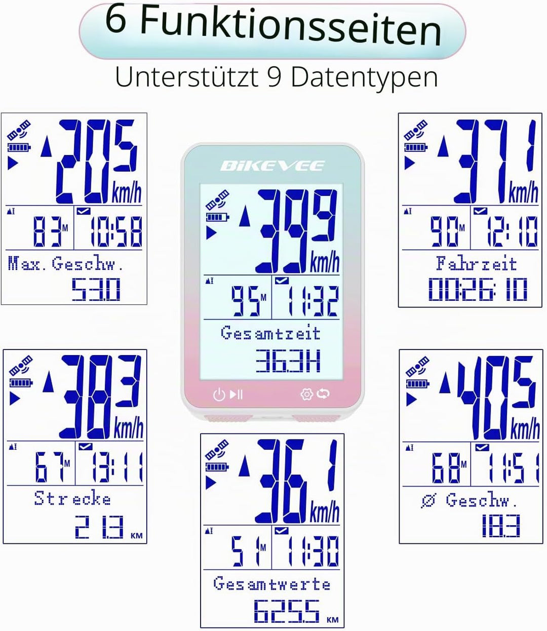 GPS Fahrradcomputer Kabellos IPX7 Wasserdicht 2.4'' FSTN Display 28H Akku Rosa-B【Verlängerte Frontha