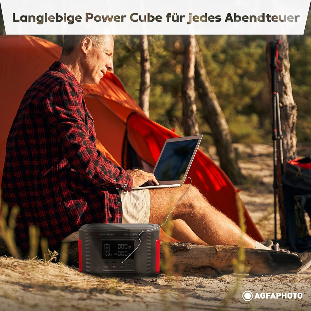 AgfaPhoto Powerstation PPS 600 Pro 644 Wh Power Bank Outdoor 650 Watt (1kW Spitze) Stromspeicher mit
