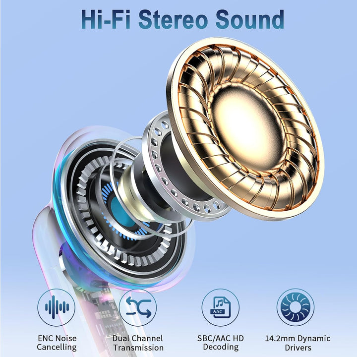Bluetooth 5.3 Kopfhörer, In Ear Kopfhörer Kabellos mit 4 Mic, 48H Tiefer Bass Spielzeit Wireless Ear