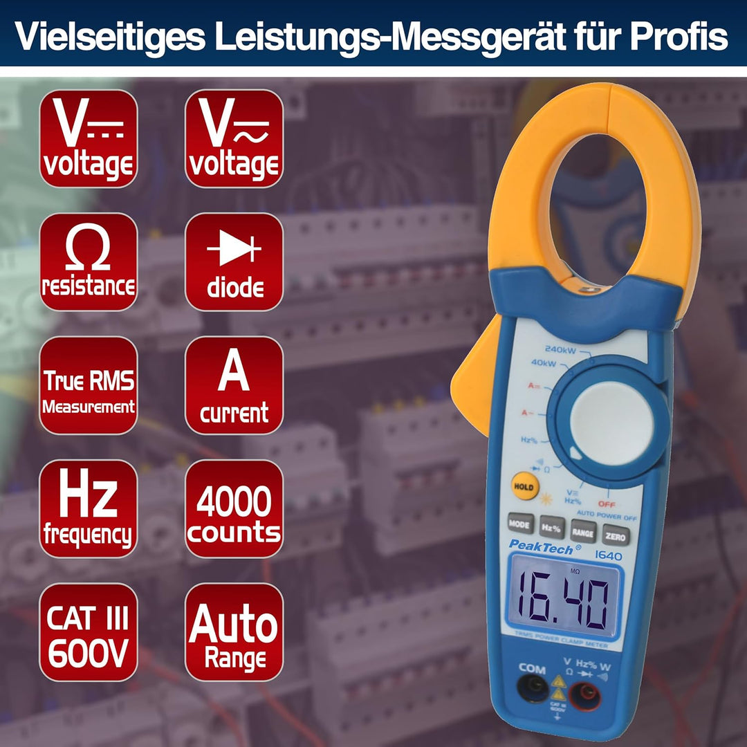 PeakTech True RMS Stromzange 1000A AC DC und Digital Multimeter 4000 Counts mit Durchgangsprüfer - C