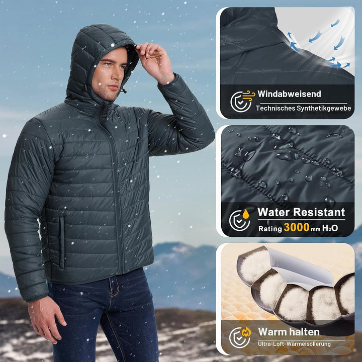 33,000ft Herren Leichte Steppjacke Outdoor Wasserbeständige Übergangsjacke Warme Winterjacke für Män