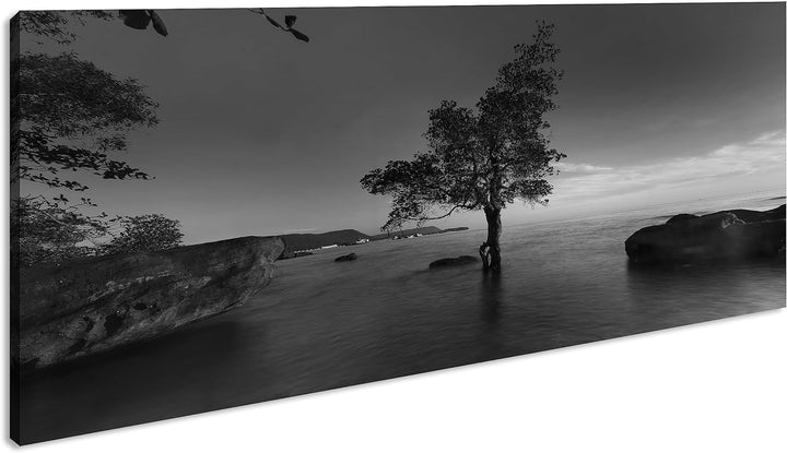 Abenddämmerung am Meer Panorama 80x40 cm Effekt: Schwarz/Weiss als Leinwandbild, Motiv fertig gerahm