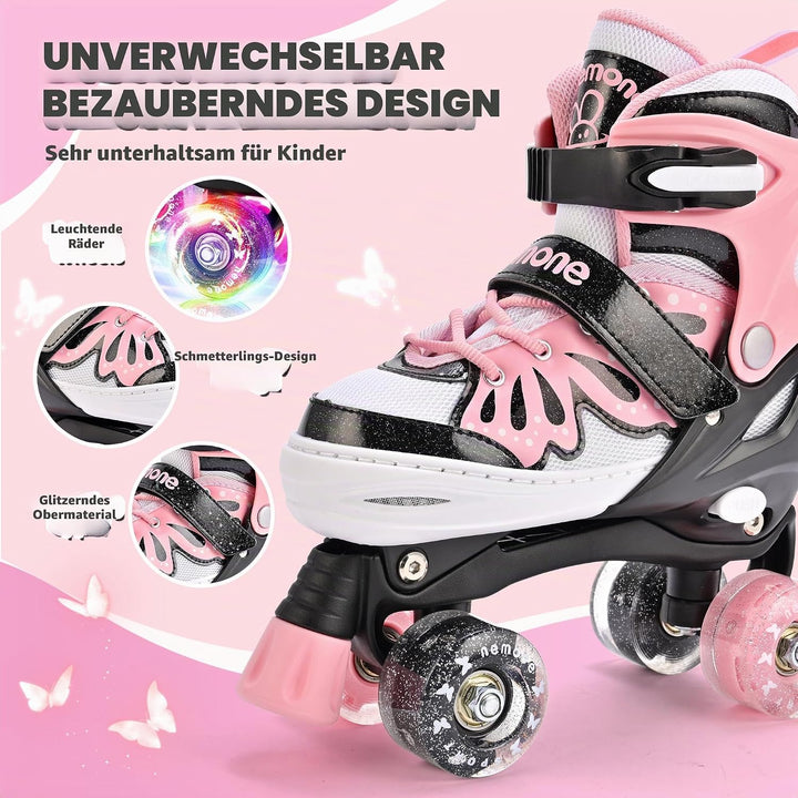 NEMONE Rollschuhe für Mädchen Kinder 4 Grössen Verstellbar Blau Violett Rollschuhe für Kinder Drinne