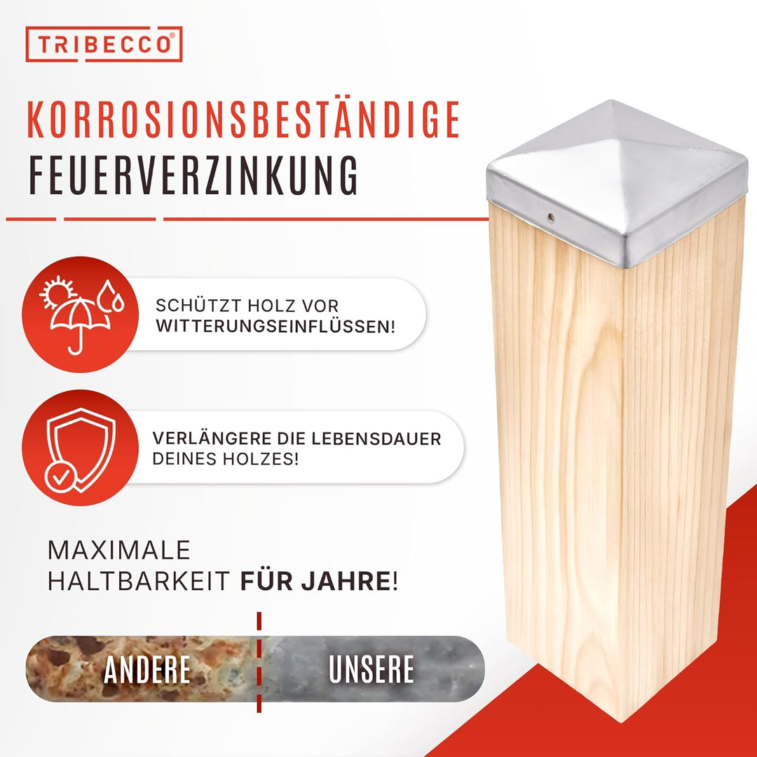 TRIBECCO® 10 Pfostenkappen 9x9 cm - 90x90 mm, Zaunpfosten Kappen für Holzpfosten, Abdeckkappen für Z