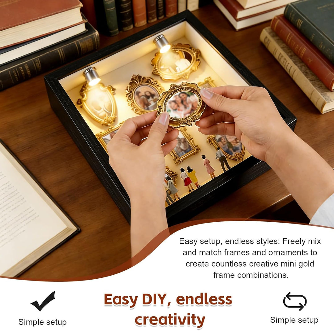 Mini Bilderrahmen Vintage, DIY Mini Museum Silhouette Box, Museum of Us - LED Licht, Figuren Mensche