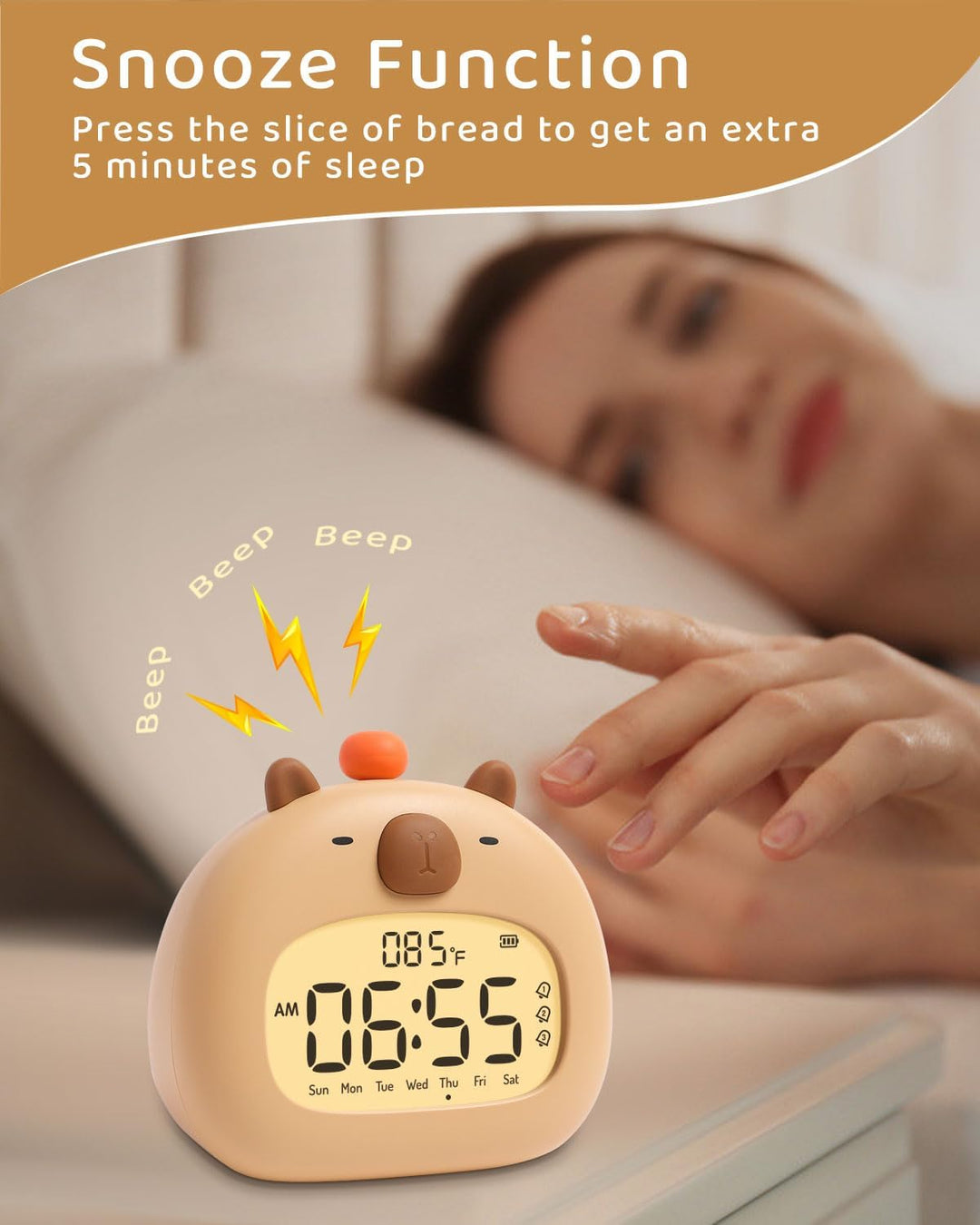 IHALO Capybara Wecker Digital, Wecker Kinder mit Nachtlicht, LED-Display, Ok to Wake 2 Alarme, Woche
