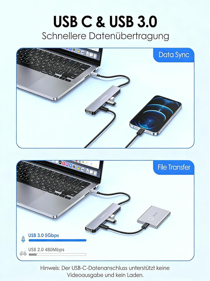 LENTION USB C Hub mit 4K60Hz HDMI, 100W PD, SD/TF Kartenleser, Typ-C Datei, USB 3,0 Adapter auf USB-