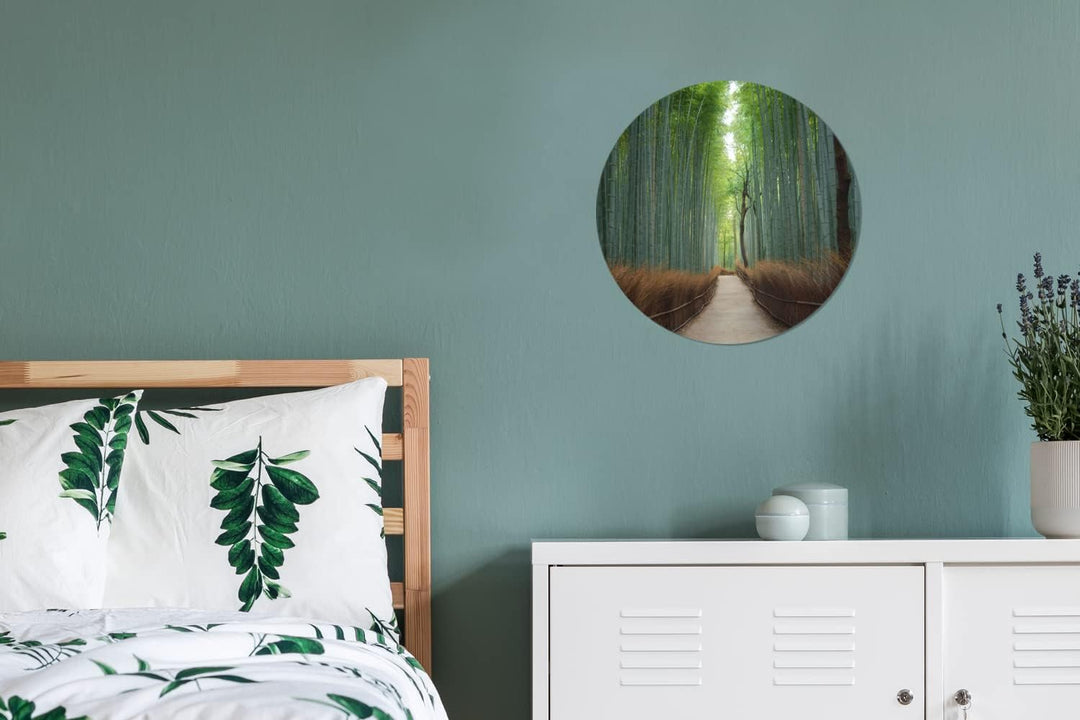 MuchoWow Wandbild Rund Wanddeko Deko Wohnzimmer Bilder 30x30 cm Bambus - Weg - Wald, 30x30 cm