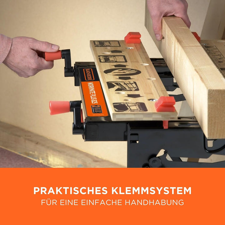 Black+Decker flexible Werkbank WM825 mit grosser Arbeitsfläche – Exaktes Arbeiten dank Gradeinteilun