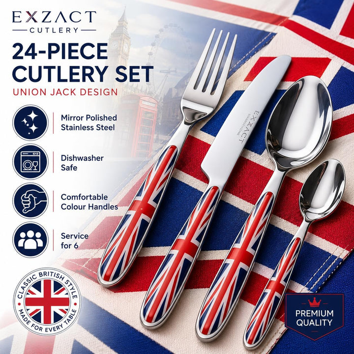 Exzact Rostfrei Stahl Besteck Set EX07 Union Jack X 24, Union Jack X 24