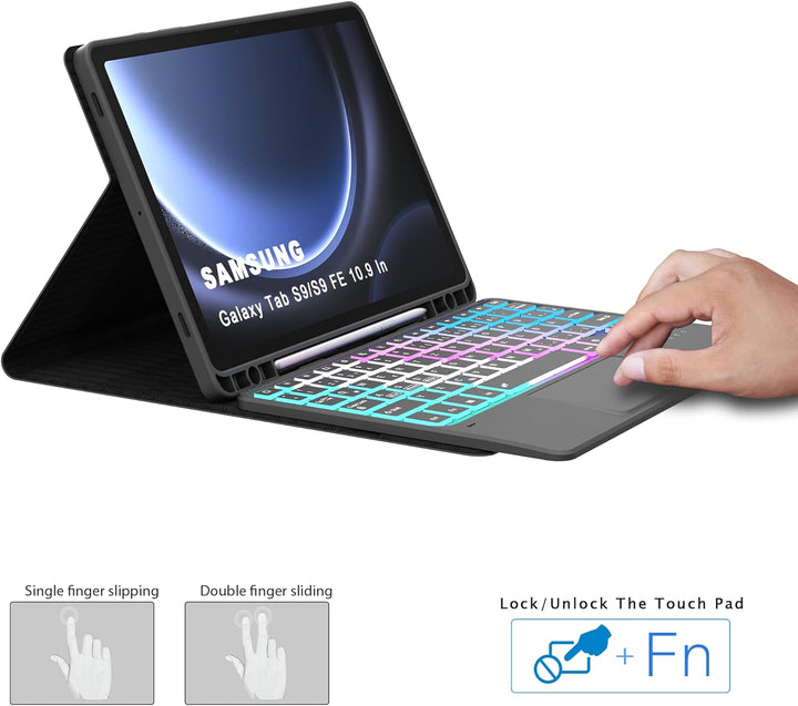 ROOFEI Galaxy Tab S9/S9 FE Hülle mit Tastatur: 11 Zoll Galaxy Tab S9 Abnehmbar Tastatur mit Touchpad