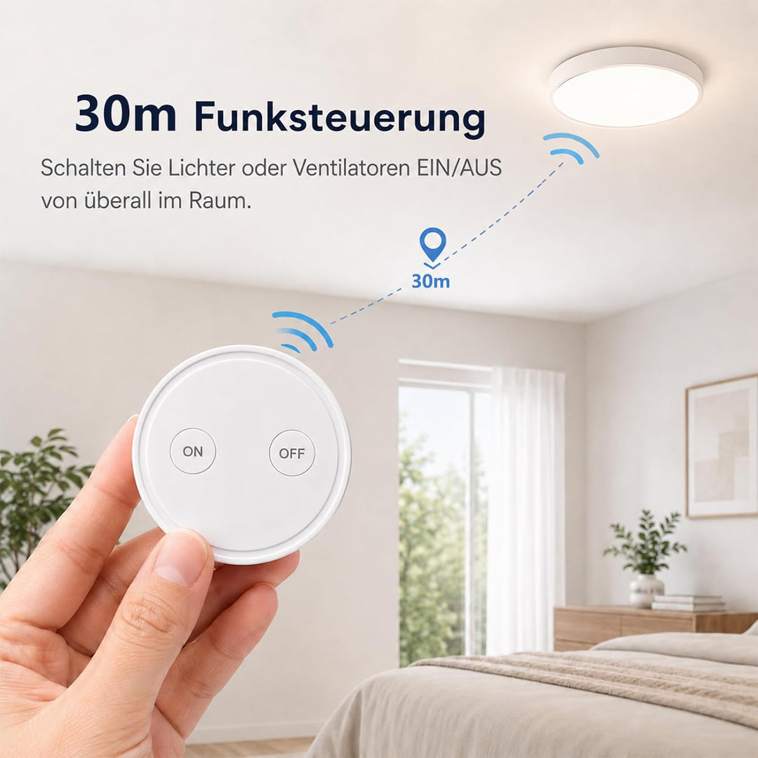 LoraTap Funk Lichtschalter Set mit 1 Fernbedienung und 1 Empfänger, 230V Funk Einbauschalter für Lic