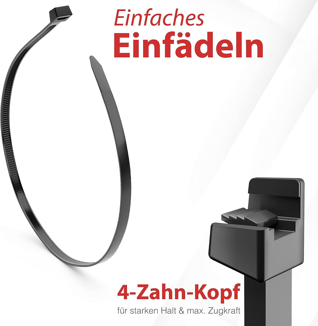 HeiKab 50 Kabelbinder 750 x 7,6 mm - UV-Beständig - Mindestzugfestigkeit 540 N / 55 kg - Schwarz - 7