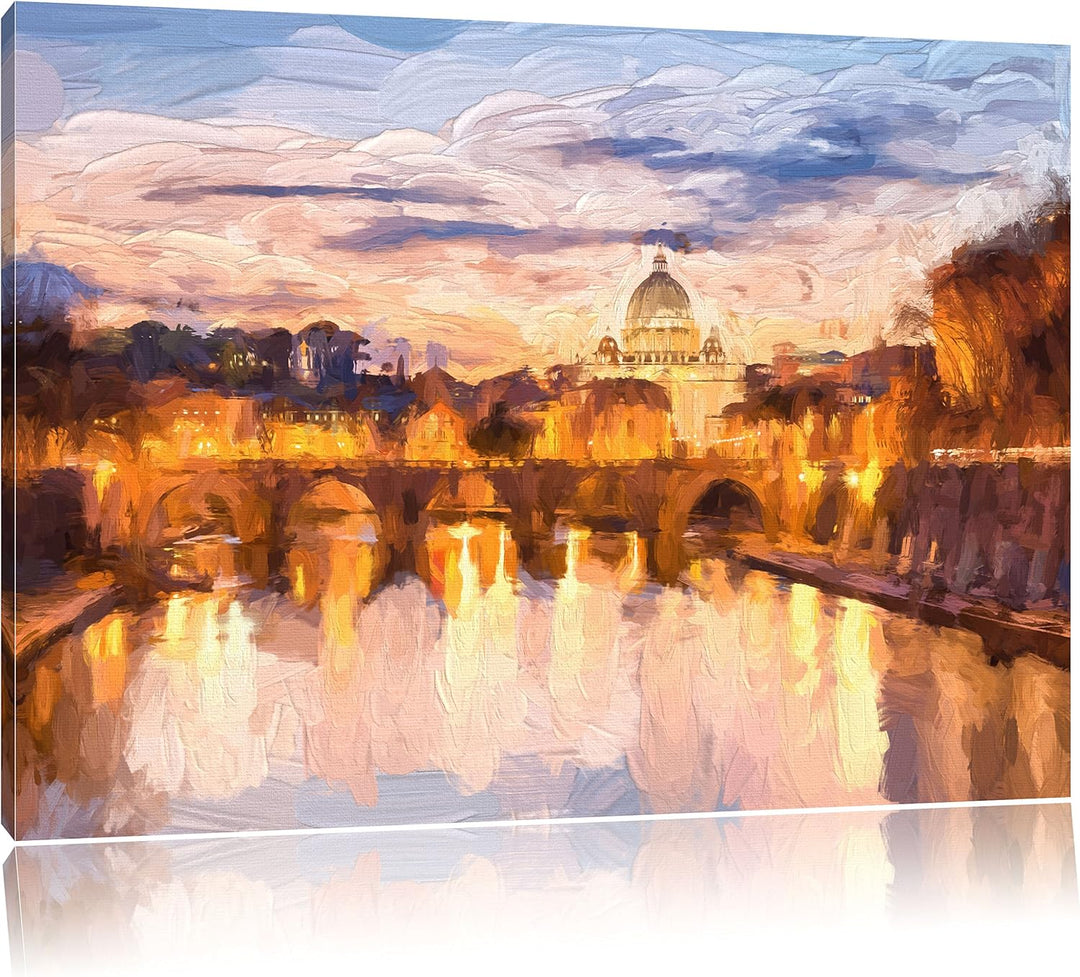 Nachtansicht der Basilika St. Peter in Rom Kunst Pinsel Effekt, Format: 120x80 auf Leinwand, riesige