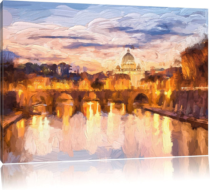 Nachtansicht der Basilika St. Peter in Rom Kunst Pinsel Effekt, Format: 120x80 auf Leinwand, riesige