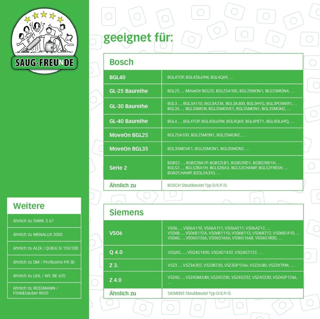 SAUG-FREUnDE | 20 Staubsaugerbeutel ähnlich zu ALDI QUIGG SI 150, SI150, SI 200, SI200, SI 103, SI10