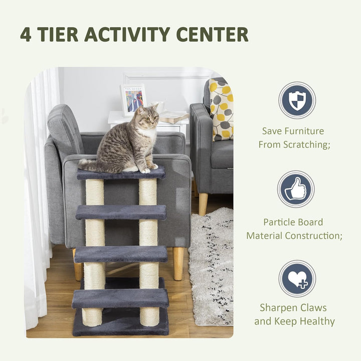 PawHut Tiertreppe Katzentreppe Hundetreppe 4 Stufen Treppe für Katze und Hunde Plüsch Grau 60 x 42 x