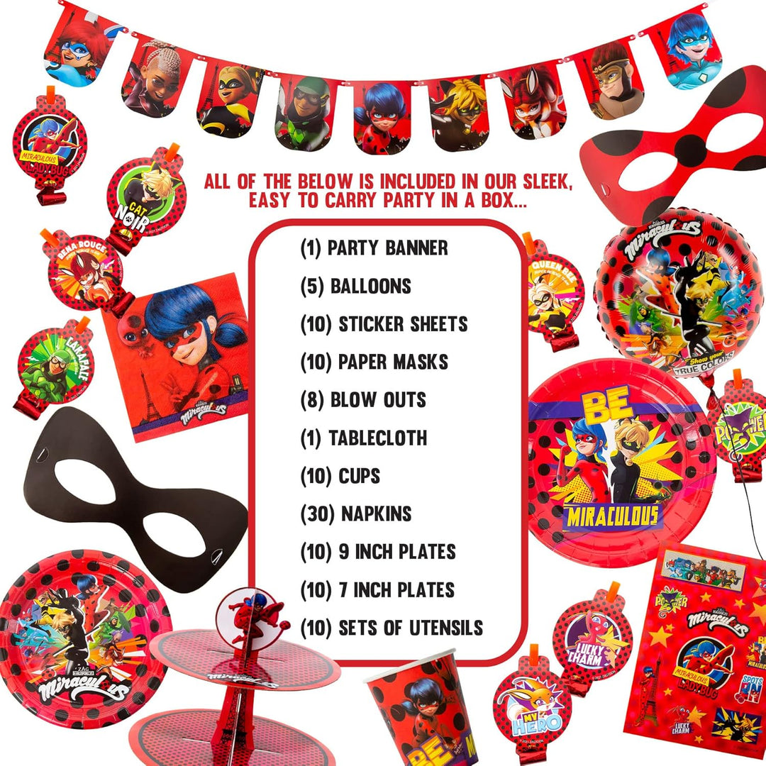 Miraculous Ladybug Feier-Set - Geburtstags-Kit für Kleinkinder - Über 100 Teile - Cat Noir - Partyar