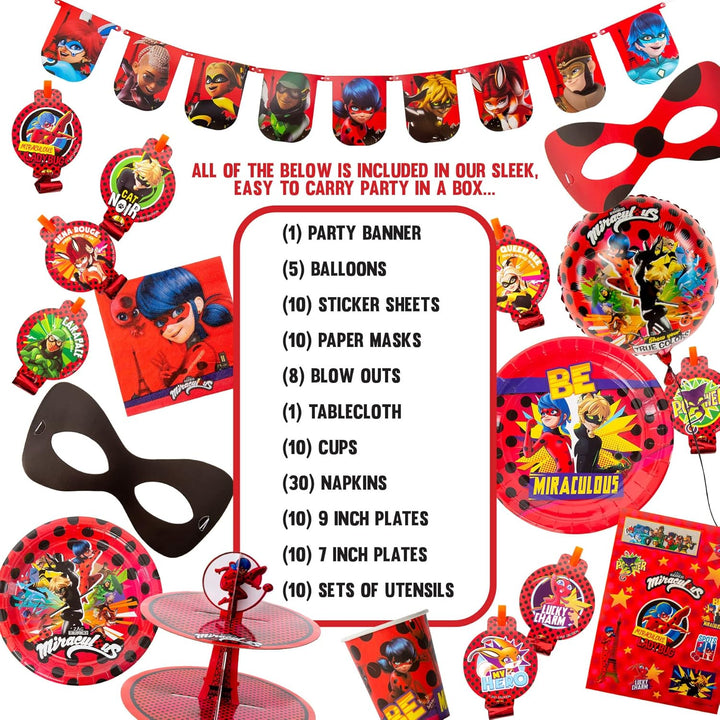 Miraculous Ladybug Feier-Set - Geburtstags-Kit für Kleinkinder - Über 100 Teile - Cat Noir - Partyar
