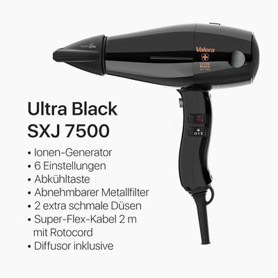 Valera, Swiss Silent Jet Light 7500 Ultrablack, professioneller Haartrockner, Föhn mit leistungsstar