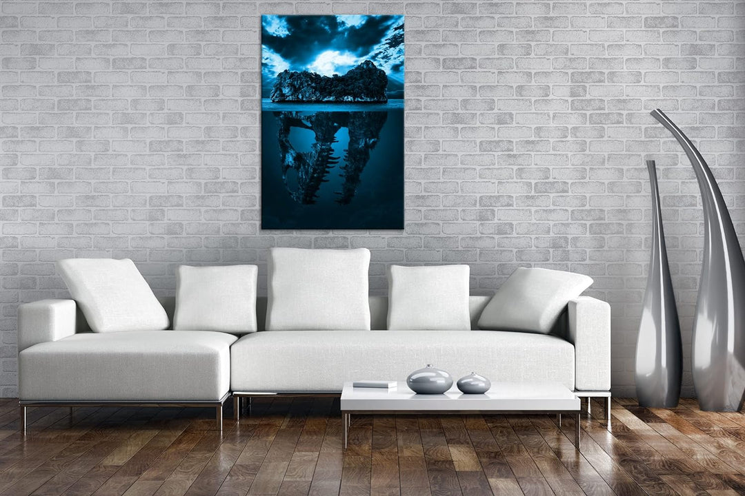 deyoli tropische Totenkopf Insel Format 80x60 Effekt: Monocrome Blau als Leinwandbild, Motiv fertig