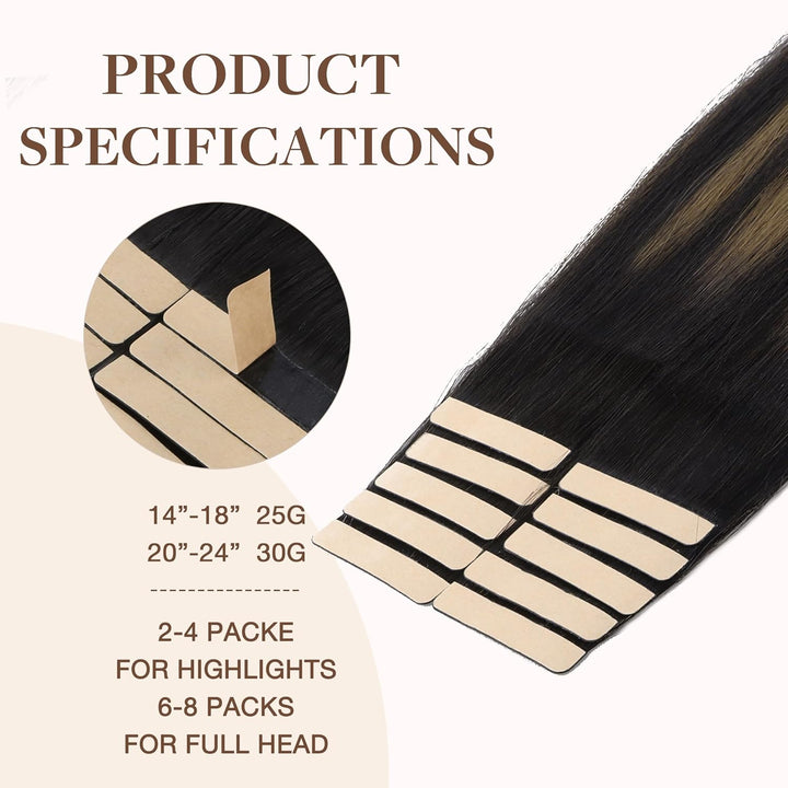 GOO GOO Tape in Extensions Echthaar, Tape Extensions Echthaar, 35cm 25g 10pcs, Haarverlängerung Echt