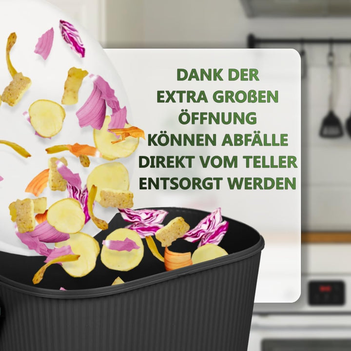 Premium Komposteimer 10L Küche Biomüll Behälter Bio Mülleimer mit Deckel und Aktivkohlefilter (Schwa
