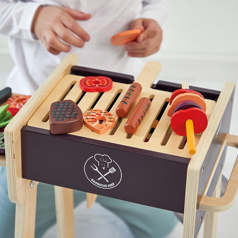 Janod - Grill aus Holz - Rollenspielzeug Küche und Puppengeschirr für Kinder - Inklusive 57 Zubehört