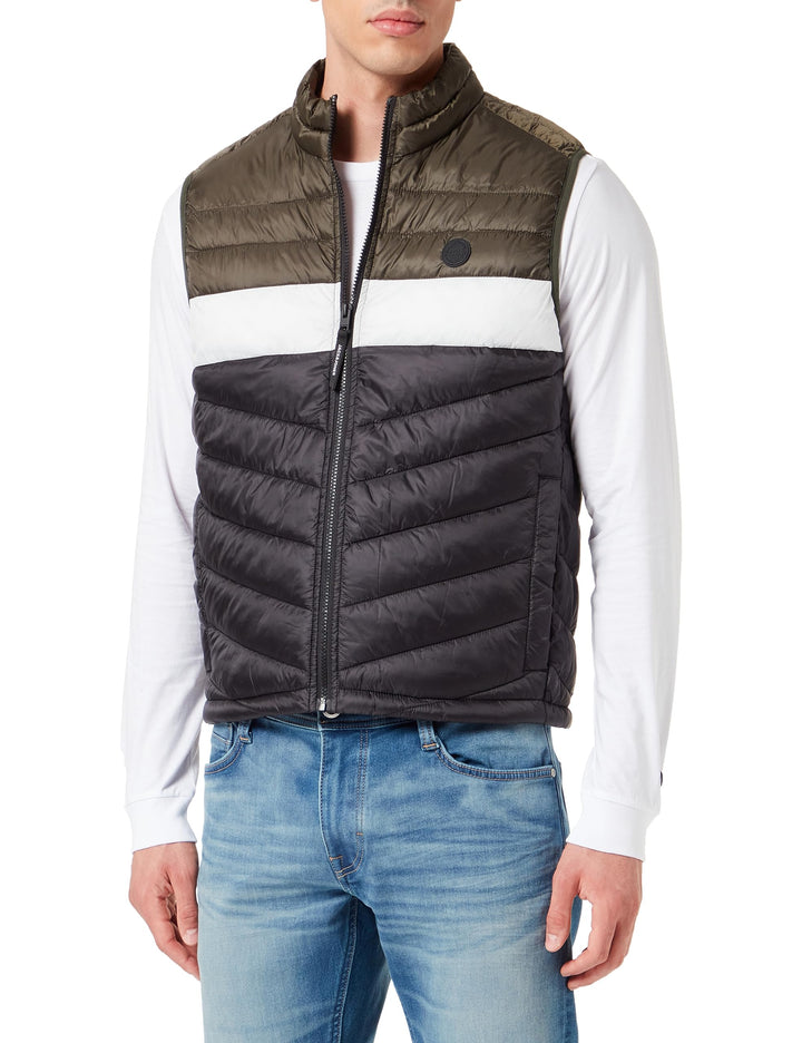 JACK & JONES Herren Jjehero Bodywarmer Collar Noos Quilted Jacket S Rosin/Detail:blocked - Black/Whi