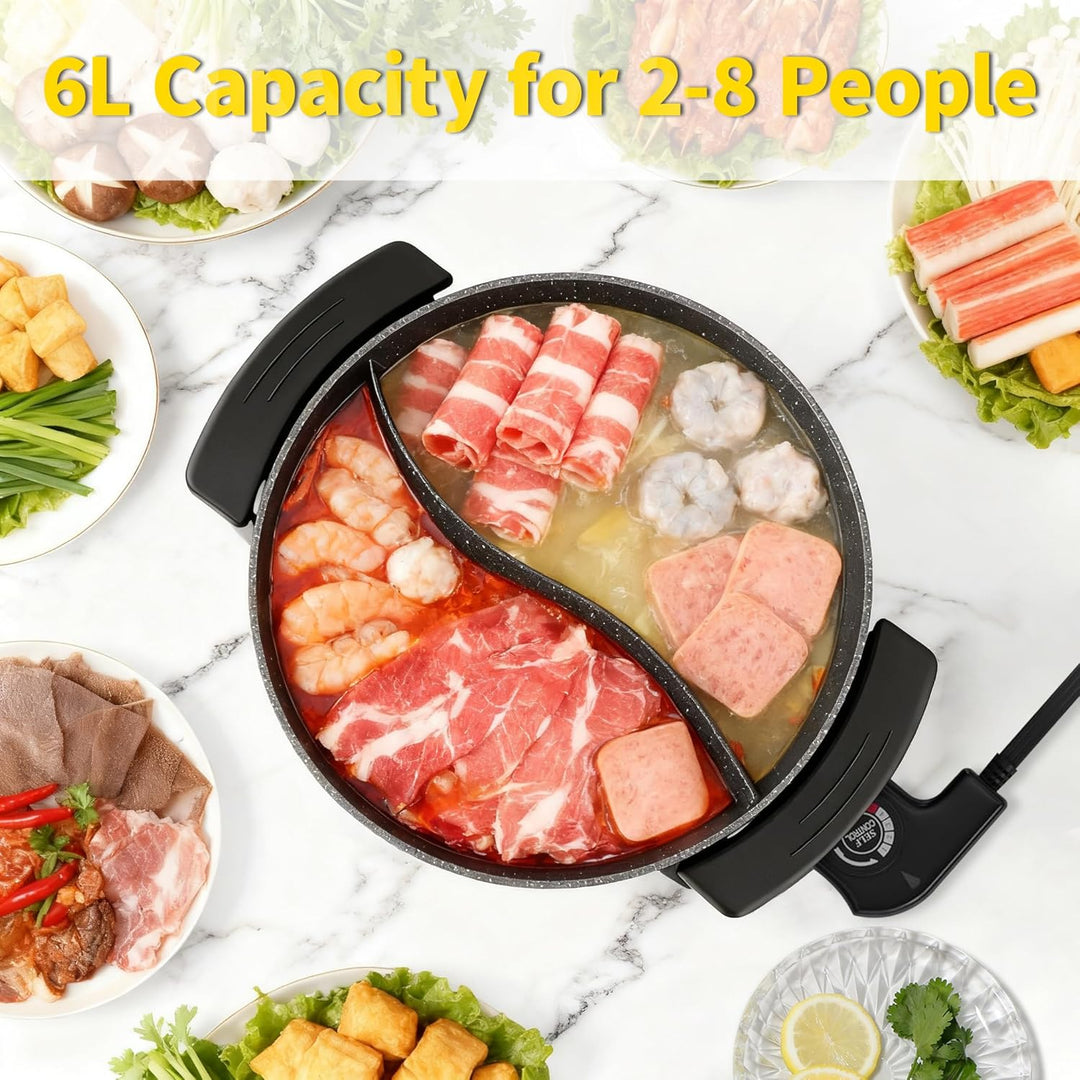 Food Party Hot Pot Elektrisch Hotpot Topf 6L Elektrischer Kochtopf 220V 1200W Doppelseitig Elektrisc