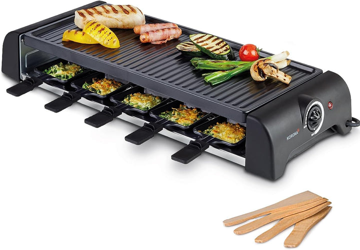 Korona 45060 Raclette für 10 Personen | XXL-Raclette mit 10 Pfannen & Holzspateln | Antihaftbeschich