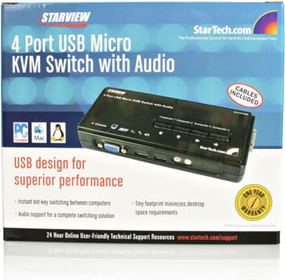 StarTech.com 4 Port VGA / USB KVM Switch inkl. Kabel und Audio - 4-fach VGA Desktop Umschalter